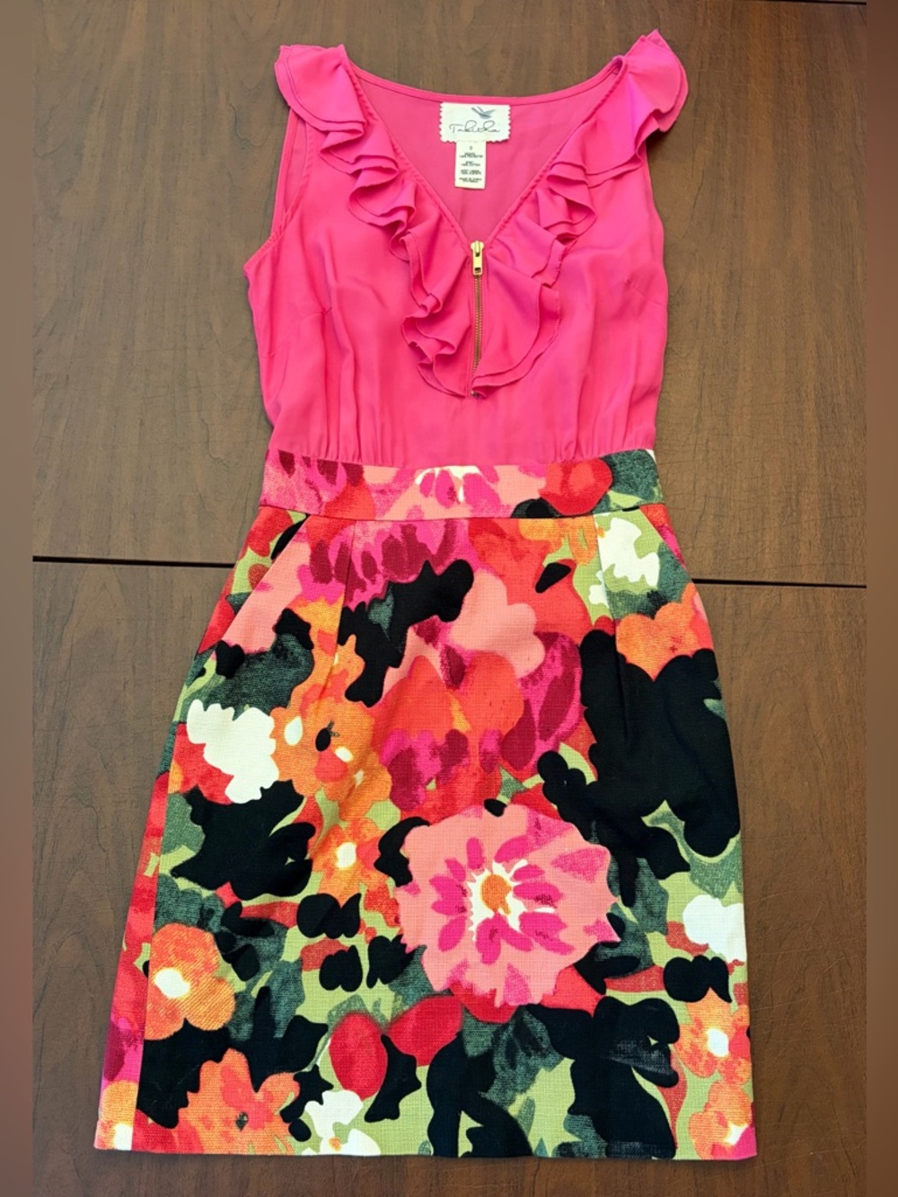 Tabitha Hot Pink Ruffle Top Floral Print Skirt Dress